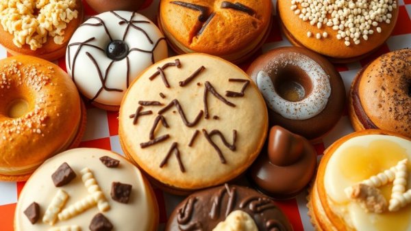 Assorted holiday desserts from Austin on colorful background.