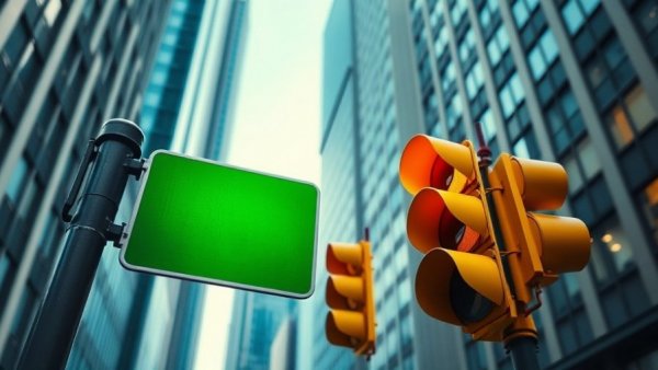 Urban street sign and traffic lights in downtown Austin for holiday travel safety.