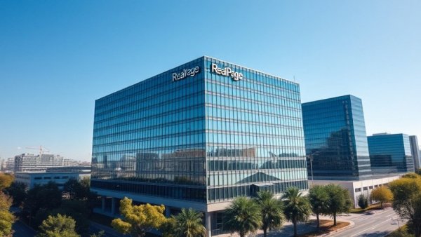 RealPage building aerial view amidst cityscape.
