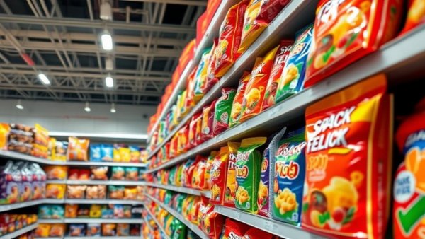 Aisle of processed snacks highlighting ultra-processed foods health risks.