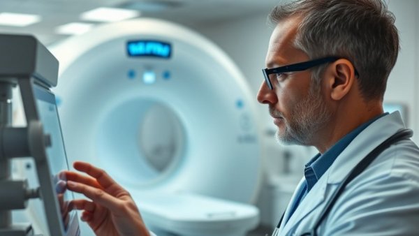 Focused ultrasound with chemotherapy survival benefit: Medical professional analyzing MRI data.