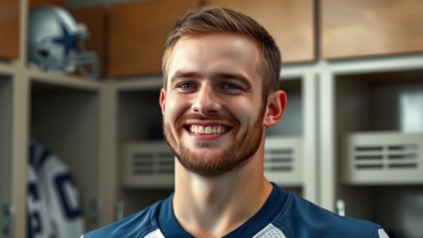 Dallas Cowboys Resilience in Victory: Player smiling in locker room.