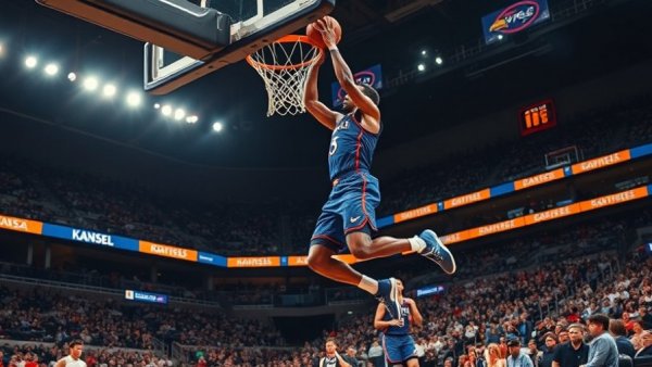 Syracuse vs Kansas Basketball Highlights with player dunk.