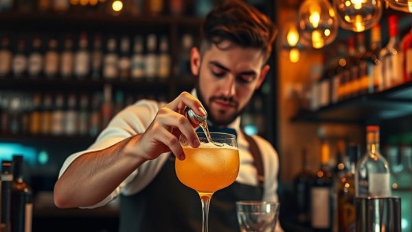 Bartender creating a cocktail in busy San Antonio bar scene for business news.