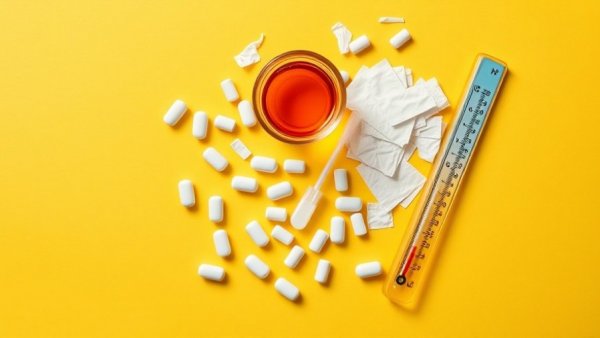 Colorful flat lay showing cold and flu remedies to avoid common mistakes.