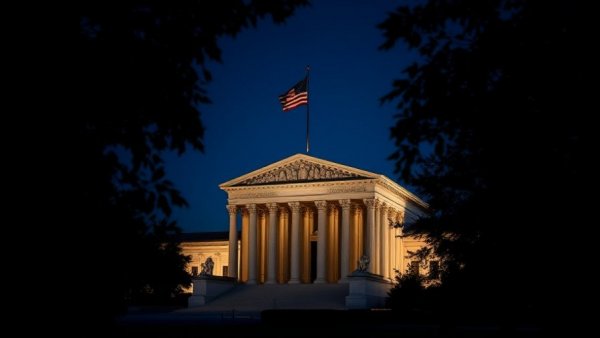 Supreme Court building at dusk related to Texas redistricting.