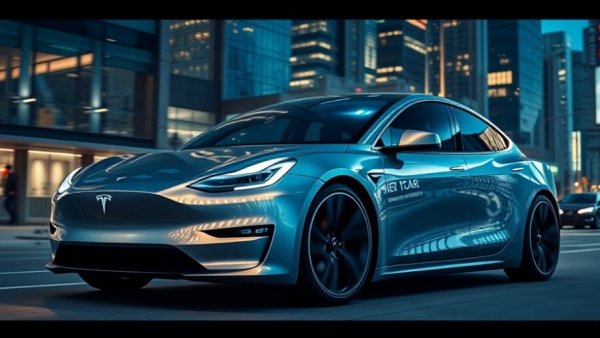 Futuristic Tesla Cybercab parked in urban city street.