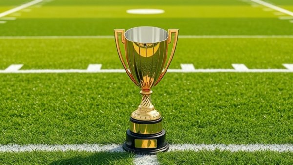 College Football Playoff trophy on field reflecting rankings.