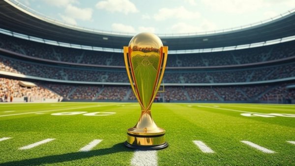 College Football Playoff rankings trophy on the field.