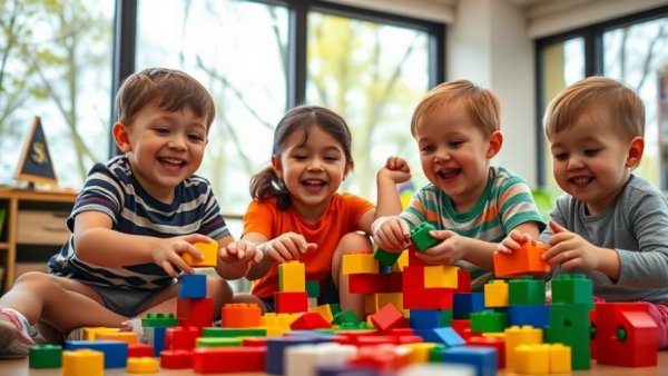 Children engaging with blocks in a vibrant classroom related to Texas school voucher program funding.