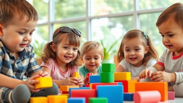 Children learning with blocks in a bright Texas classroom.