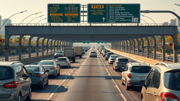 Texas highway traffic illustrating vehicle registration impact, clear sky.