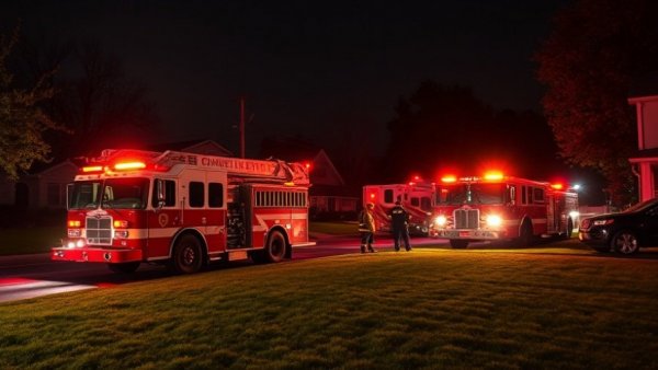 Firefighters respond to vacant home fire in San Antonio at night.