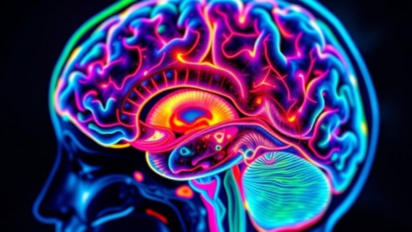 Colorful brain MRI illustrating glymphatic system health impacts.