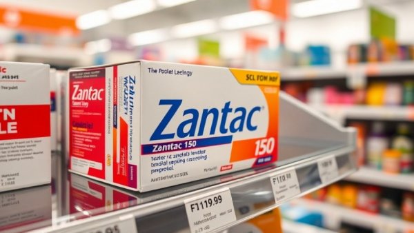 FDA approves reformulated ranitidine; Zantac box on store shelf.