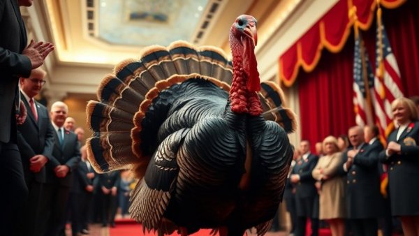 Thanksgiving turkey pardons event with a ceremonial vibe.