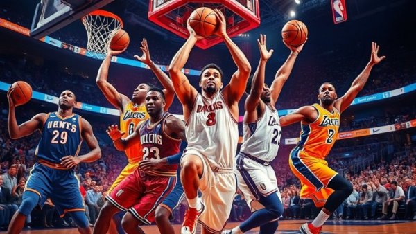 Vibrant NBA players collage showing intense gameplay for NBA Nightly Recap.