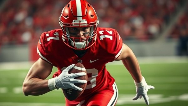 Woody Marks powers Houston on field in dynamic red uniform.