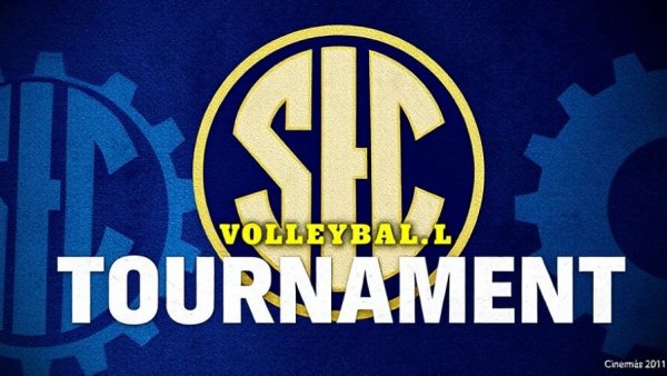 SEC Volleyball Tournament Insights press conference banner, vivid blue theme