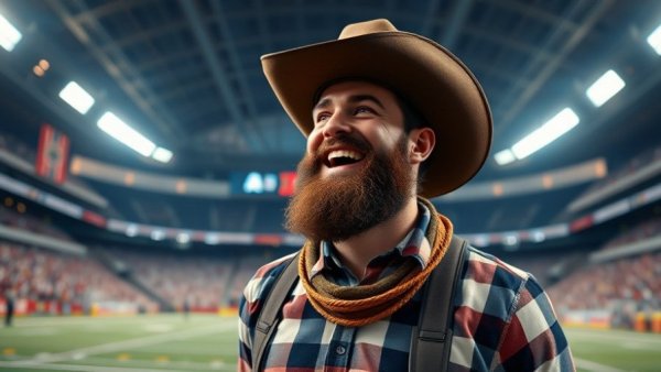 Thanksgiving Post Malone smiling at Salvation Army performance in stadium.