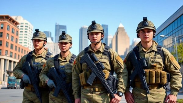 National Guard soldiers on duty in Washington urban setting.