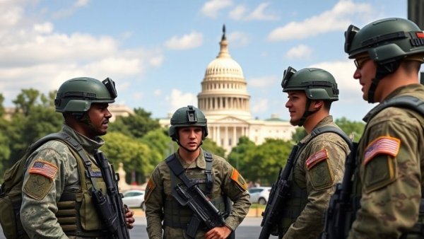 National Guard soldiers deployed in Washington D.C. near Capitol building.