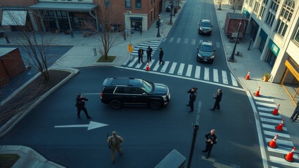 National Guard and police at a city intersection near the White House.