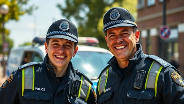 Cheerful police officers during Shop with a Cop 2025 Austin event.