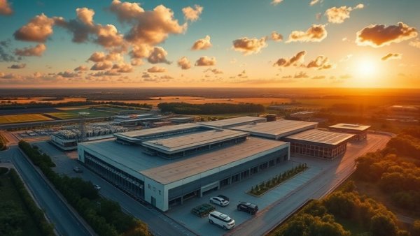 Aerial view of industrial complex at sunset, Houston business news.
