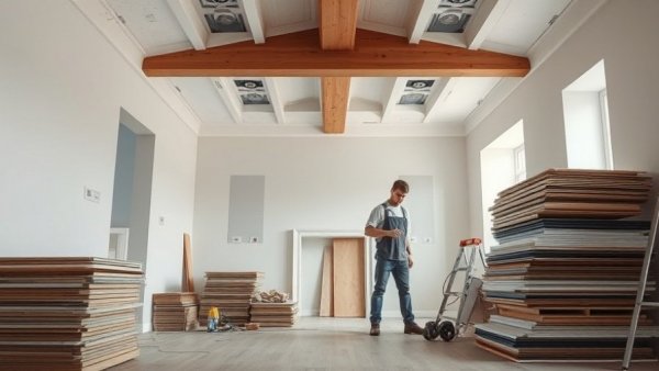 Renovation worker rebuilding after flooding in Kerr County home.