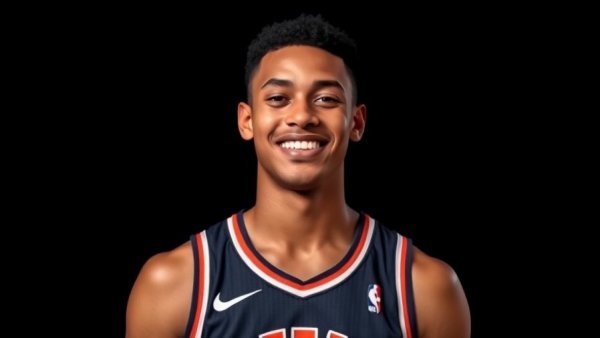 College basketball player smiling confidently.