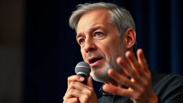 Man speaking on health topics into a microphone.