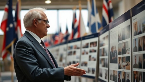 Older man examines photo display in reexamination context