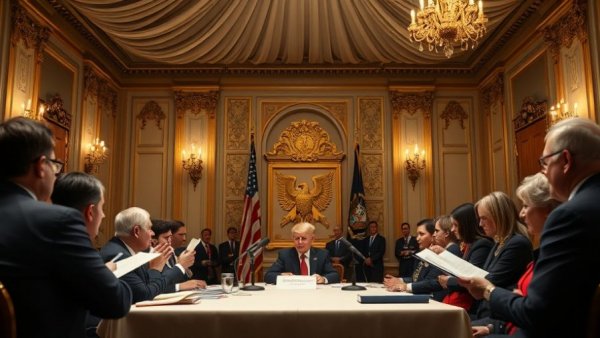 Political conference on national security immigration policies, official speaking.