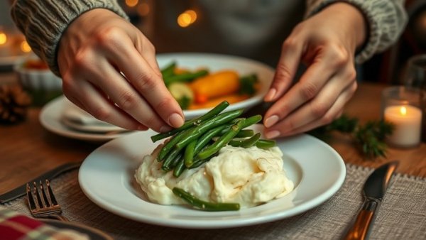 Carefully plated holiday meal emphasizing reducing food waste.
