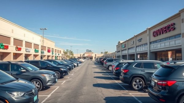 Dallas commercial real estate with shopping center and parking lot.