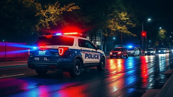 Austin breaking news scene with police car and flashing lights.