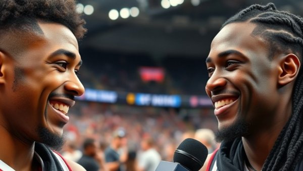 Close-up of athletes smiling during sports interview, Cowboys Win Over Chiefs.