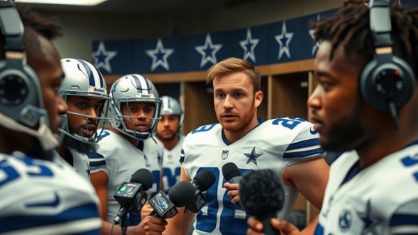 Dallas Cowboys players giving interviews after Thanksgiving victory