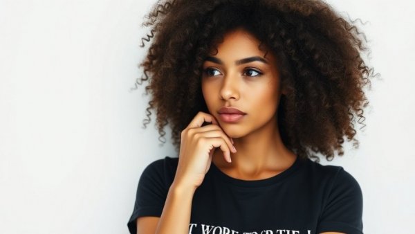 Curly-haired woman discussing therapy guidance.