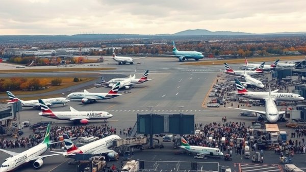Airlines at airport during Thanksgiving travel update.