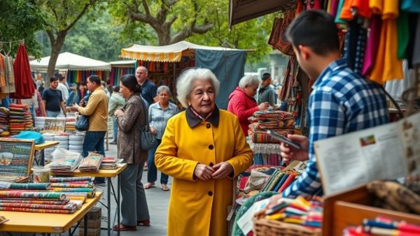 Vibrant local market in San Antonio with handmade crafts.