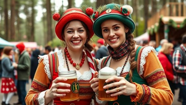 Sherwood Celtic Yuletide Festival participants in colorful festive attire.