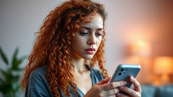 Effects of online shopping on mental health, woman using smartphone.