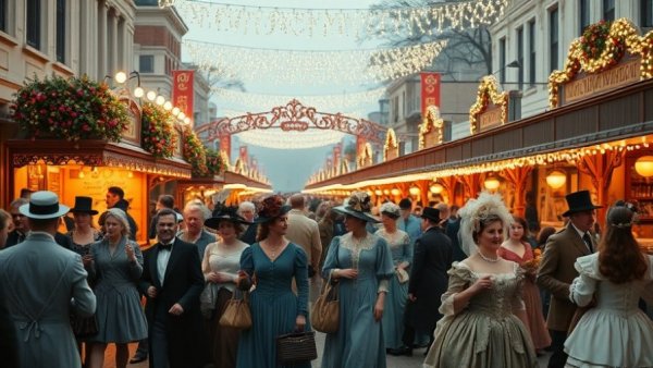 Victorian-era themed festival at Dickens on the Strand Galveston, participants in costumes.