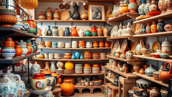 Charming pottery shop display in San Antonio for Small Business Saturday.