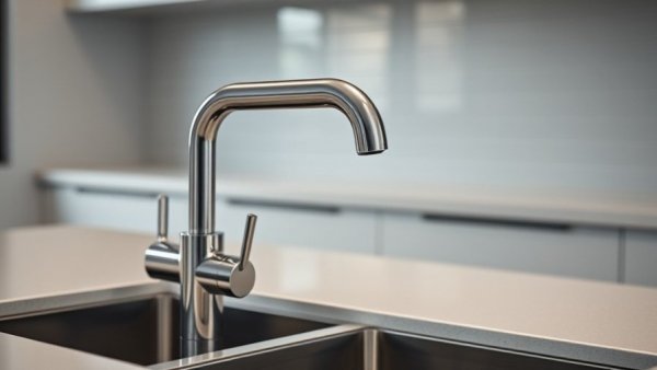 Modern stainless steel kitchen faucet over a sink related to Lago Vista water treatment plant incident.
