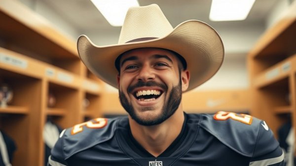 Dallas Cowboys player celebrating victory over Kansas City Chiefs in locker room.