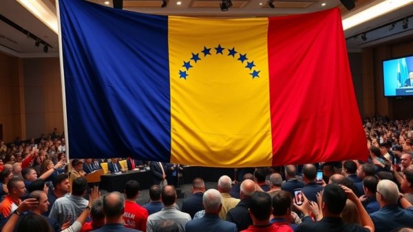 Venezuelan flag at indoor event discussing Venezuelan airspace closure.