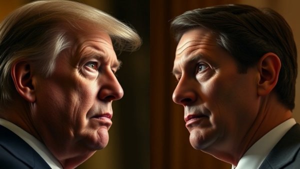 U.S. foreign relations depicted with intense political figures' portraits.